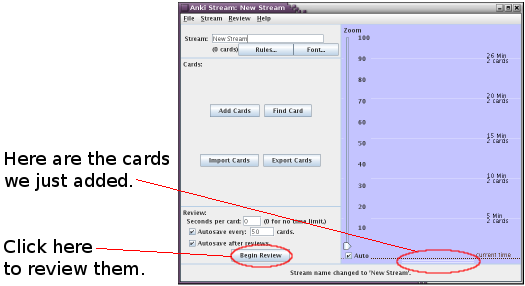 interface after adding cards